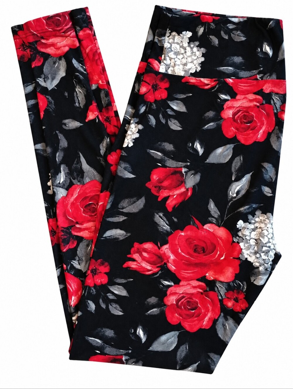 LuLaRoe Red Black White Rose Simply Comfortable Leggings T/C Tall And Curvy